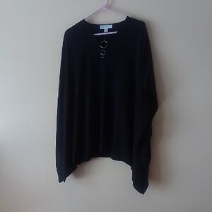 Michael Michael Kors Black Faux Poncho with Ring Detail, Sz  S / M